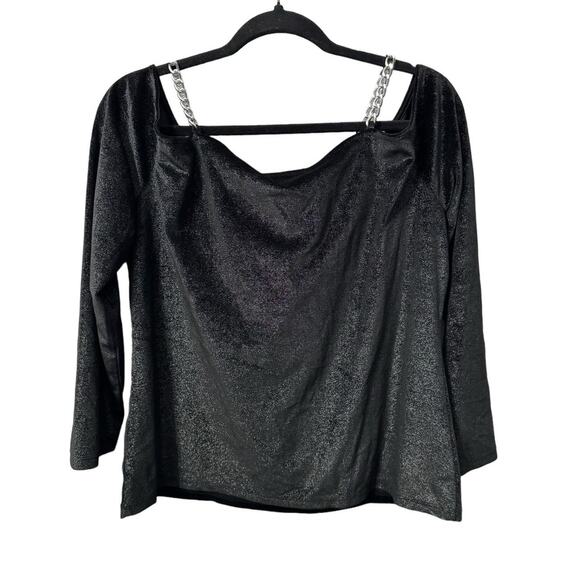 NWT! Michael Kors Velvet Chain Cold-Shoulder Shimmer Top - Size XL - Picture 9 of 10